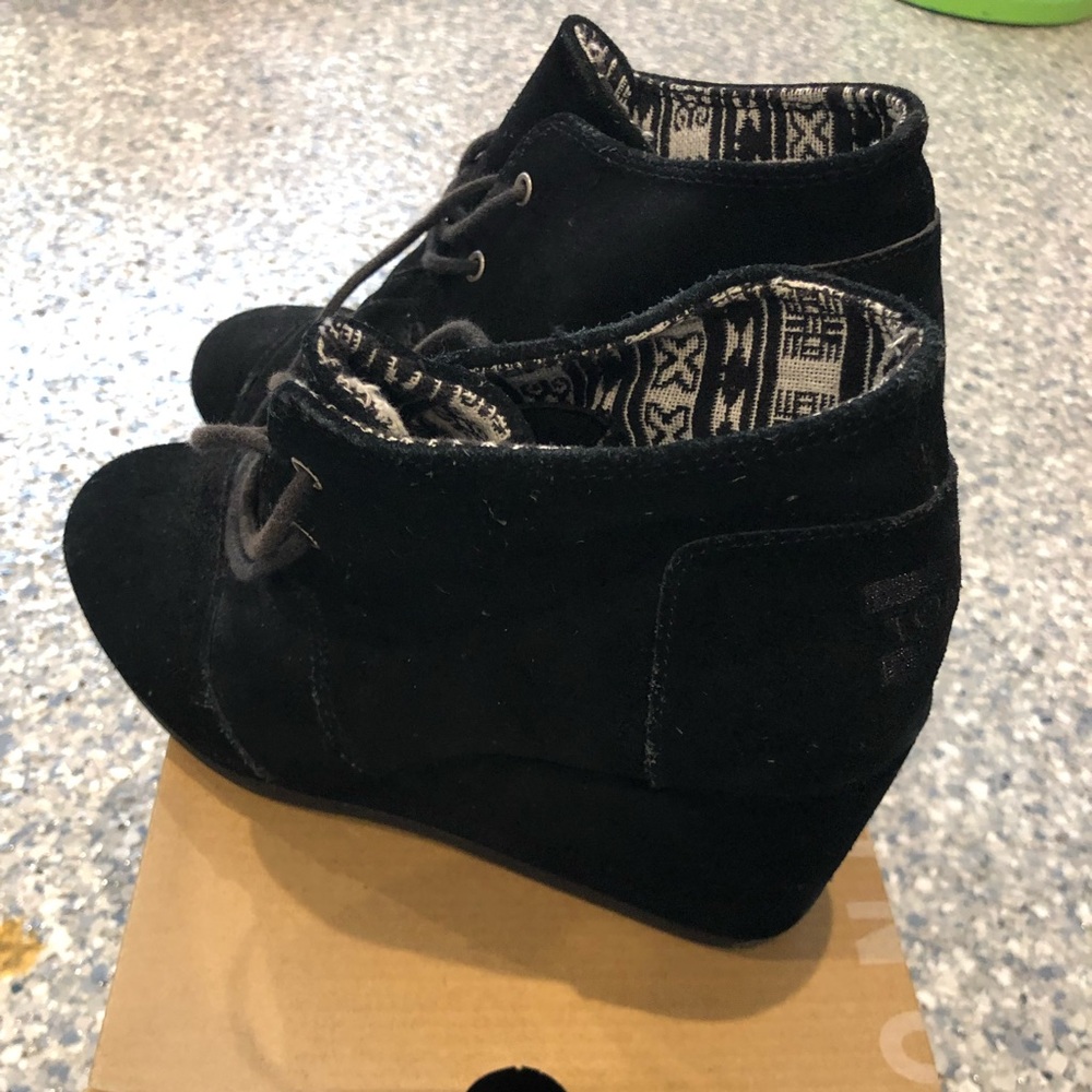 Toms Black Suede Wedge Shoes